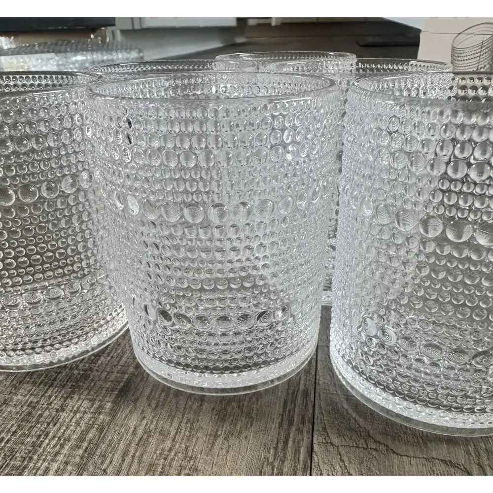 G-Horse Glass Tumblers Set of 6 Clear Textured Bubble Drinking Glasses 12.1 oz